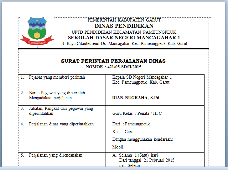 Detail Surat Perintah Perjalanan Dinas Nomer 36