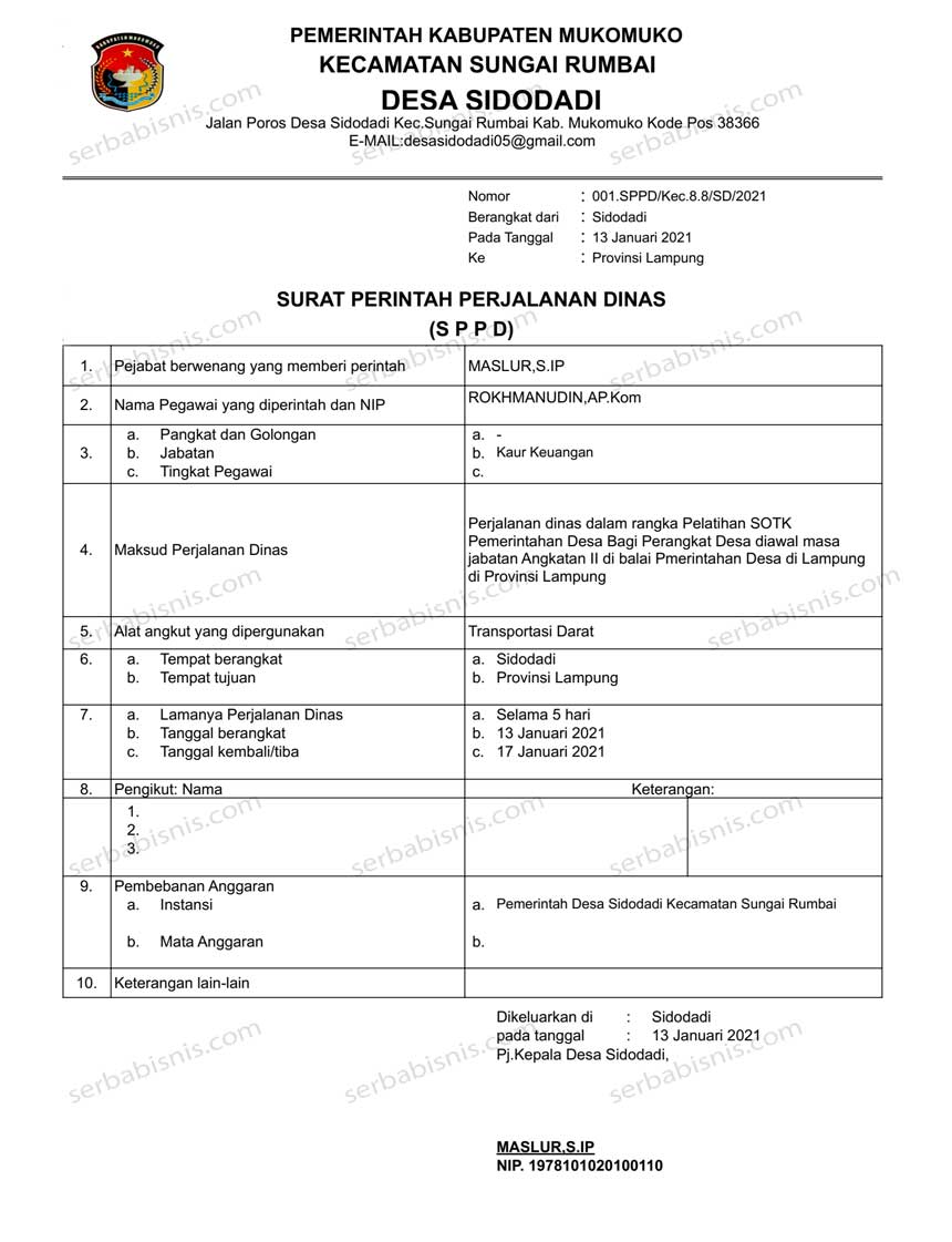 Detail Surat Perintah Perjalanan Dinas Nomer 6