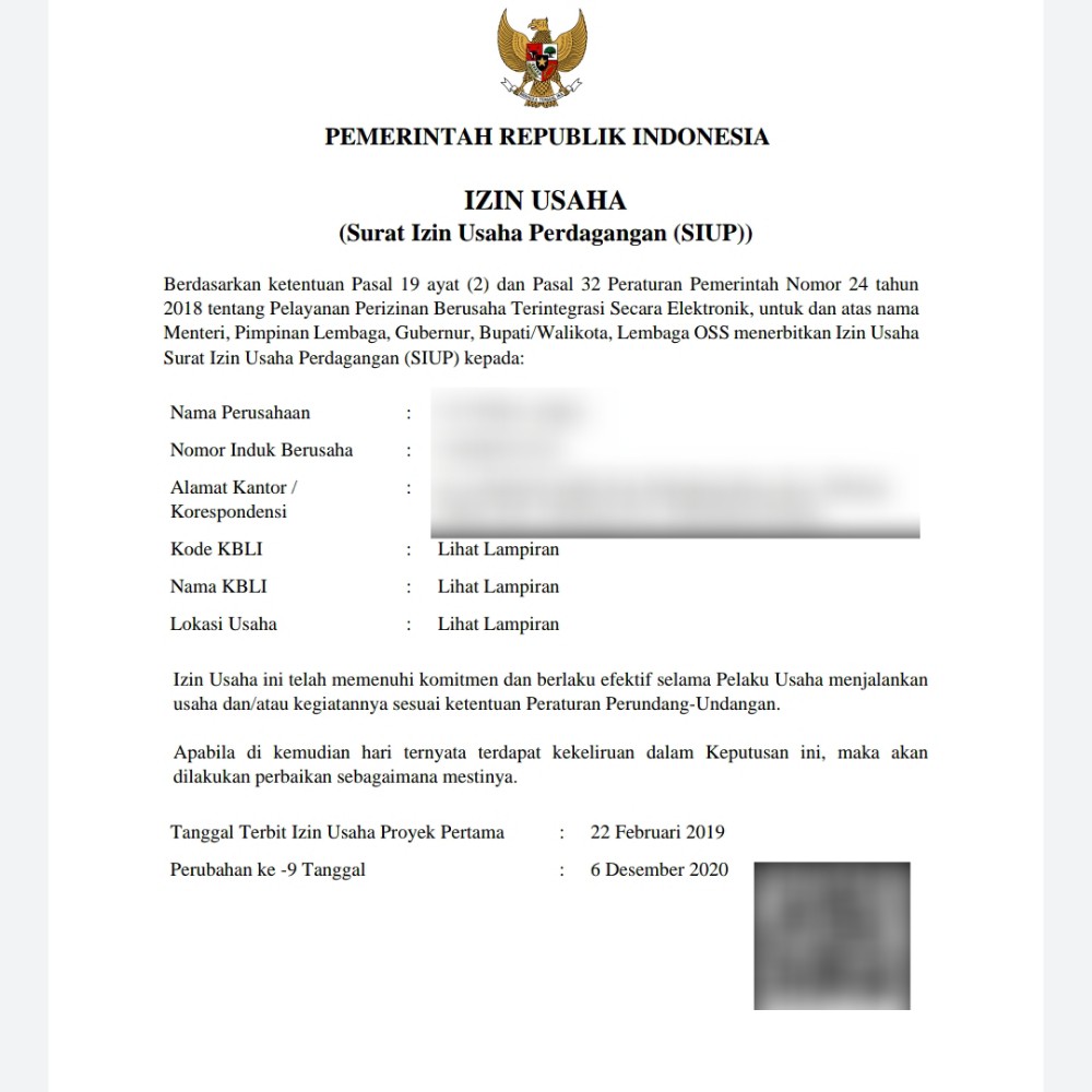 Detail Surat Perizinan Usaha Nomer 22