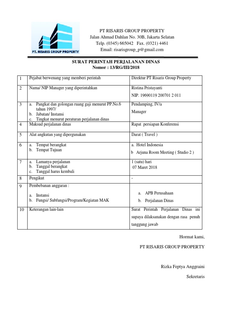 Detail Surat Perjalanan Dinas Perusahaan Nomer 32