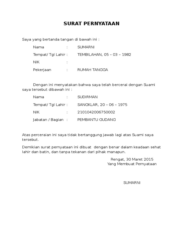 Detail Surat Perjanjian Cerai Nomer 36