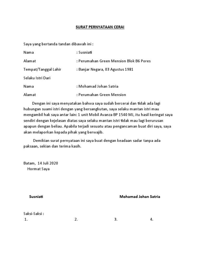 Detail Surat Perjanjian Cerai Nomer 45