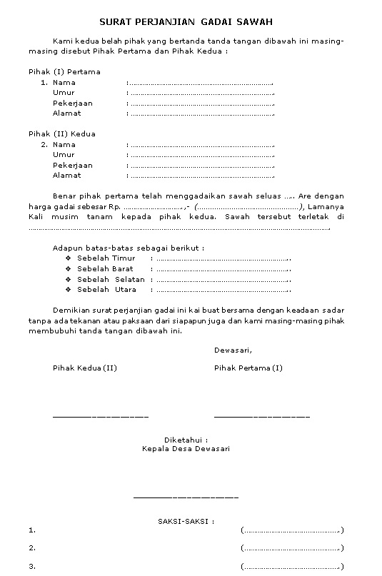 Detail Surat Perjanjian Gadai Nomer 22