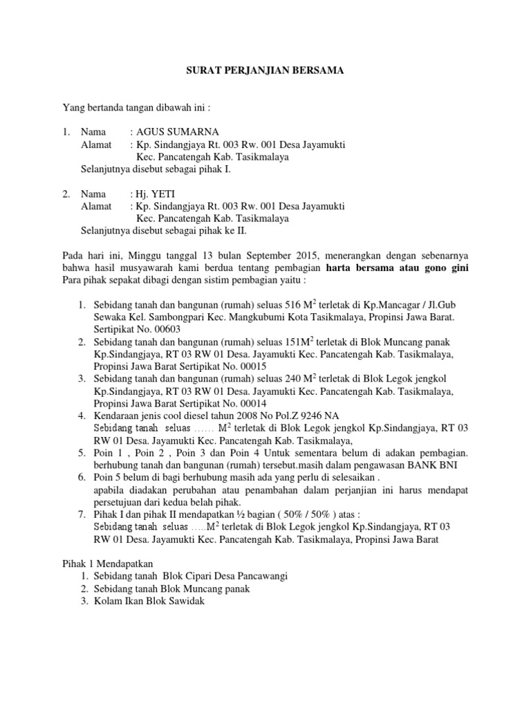 Detail Surat Perjanjian Harta Gono Gini Nomer 11