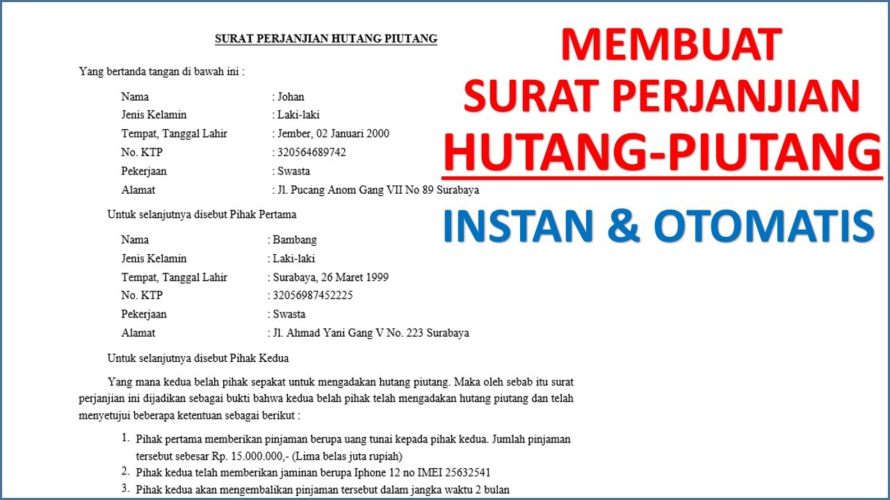 Detail Surat Perjanjian Hutang Nomer 47