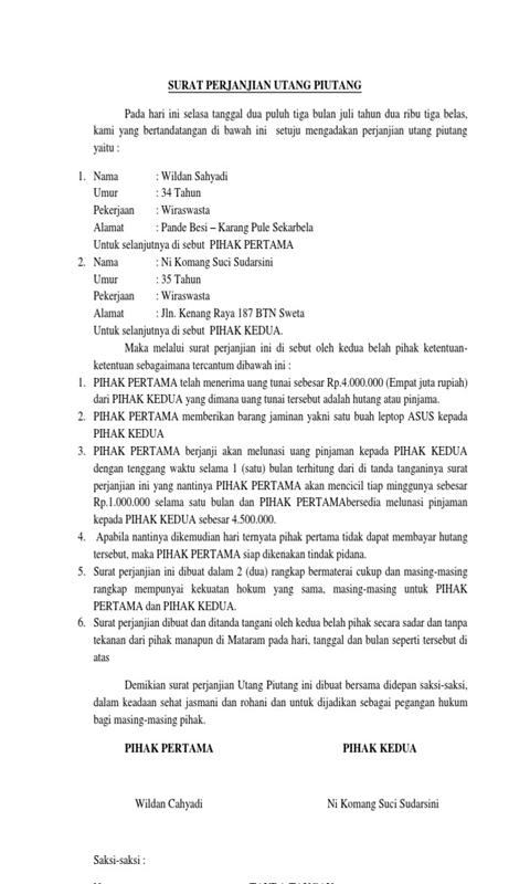 Detail Surat Perjanjian Hutang Dengan Jaminan Nomer 16