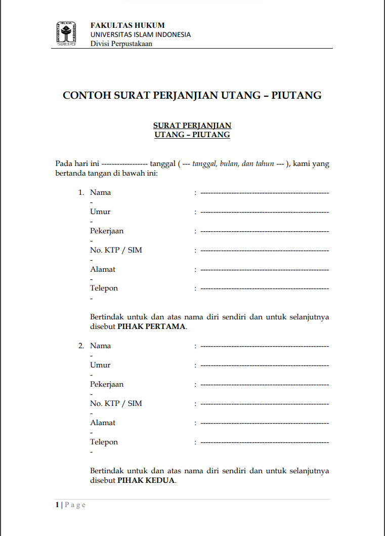 Detail Surat Perjanjian Hutang Dengan Jaminan Nomer 24