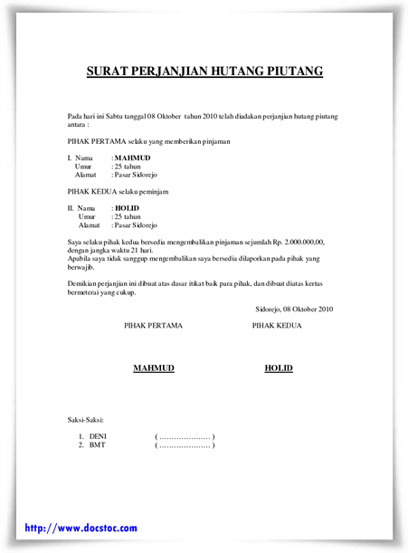 Detail Surat Perjanjian Hutang Dengan Jaminan Nomer 29