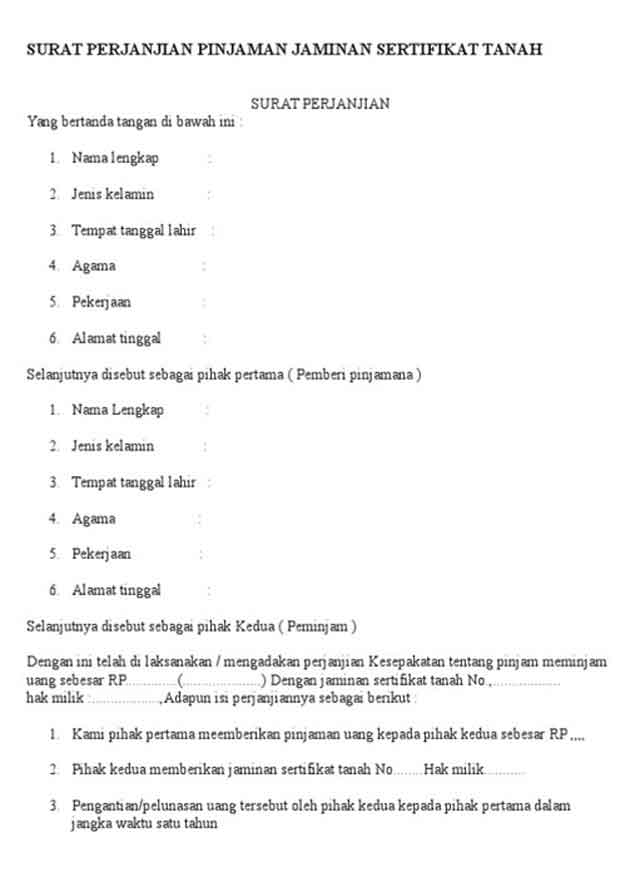 Detail Surat Perjanjian Hutang Dengan Jaminan Nomer 50