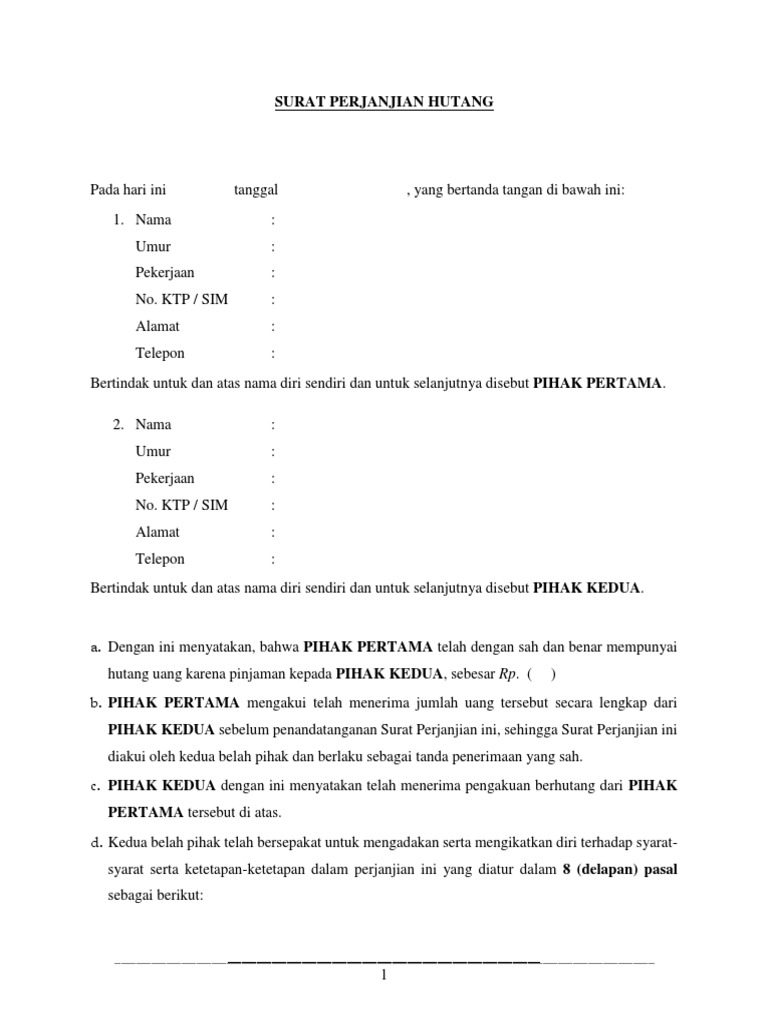 Detail Surat Perjanjian Hutang Piutang Nomer 32