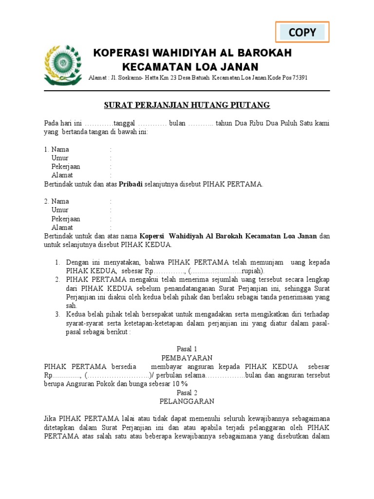 Detail Surat Perjanjian Hutang Piutang Nomer 40