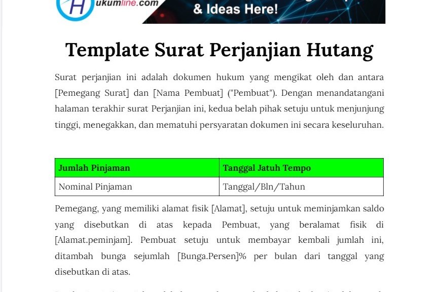 Detail Surat Perjanjian Hutang Piutang Dengan Bunga Nomer 43