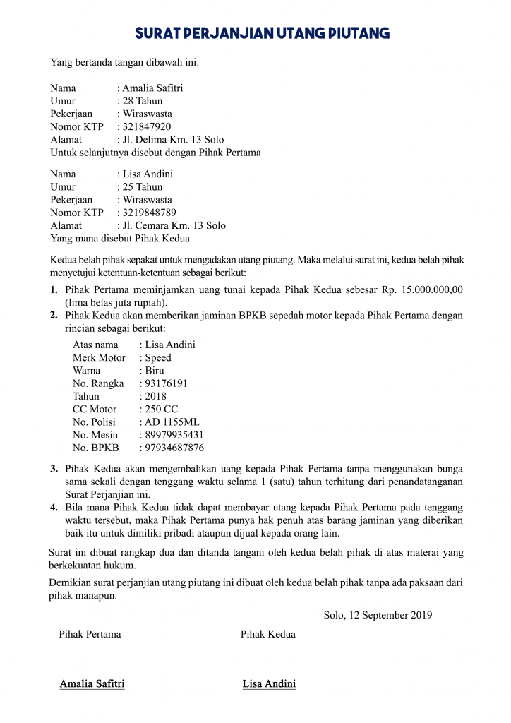 Detail Surat Perjanjian Hutang Piutang Dengan Bunga Nomer 47