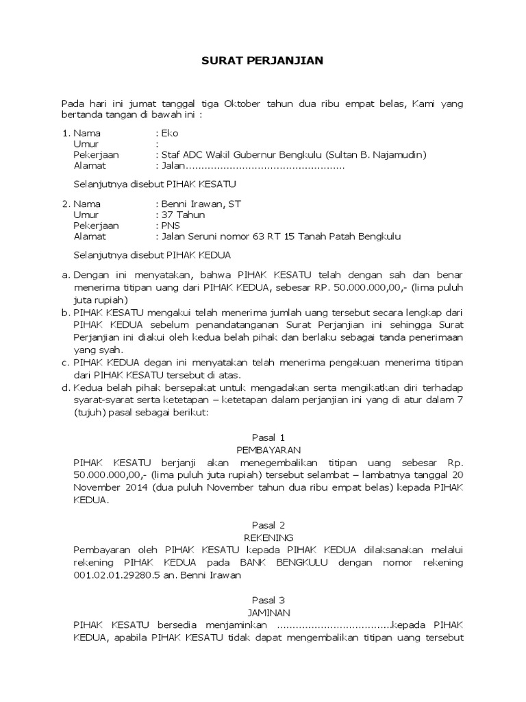 Detail Surat Perjanjian Hutang Piutang Dengan Jaminan Nomer 54