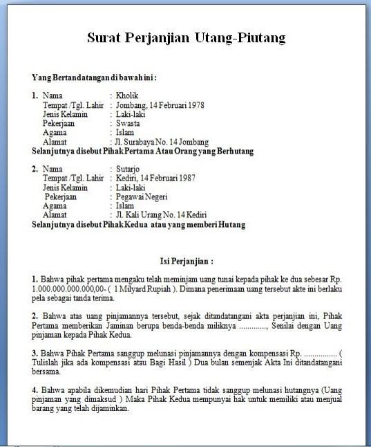 Detail Surat Perjanjian Hutang Piutang Yang Sah Nomer 48