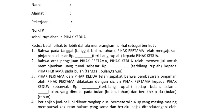 Download Surat Perjanjian Hutang Piutang Yang Sah Nomer 51