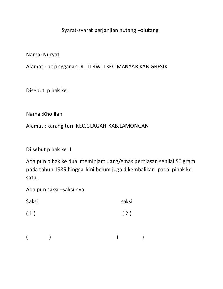 Detail Surat Perjanjian Hutang Uang Nomer 45