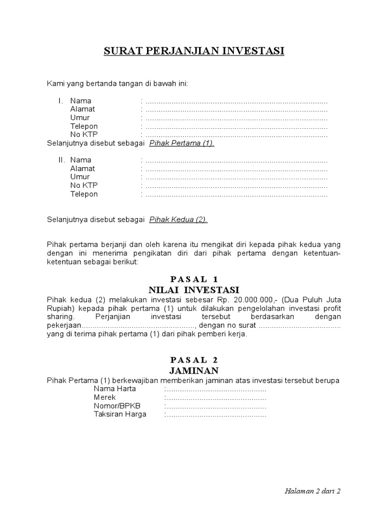 Detail Surat Perjanjian Investasi Nomer 13