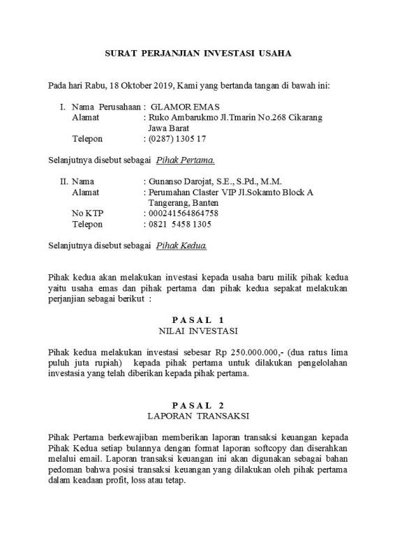 Detail Surat Perjanjian Investasi Nomer 3