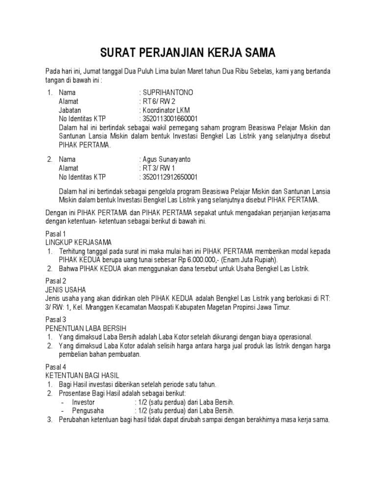 Detail Surat Perjanjian Investasi Nomer 29