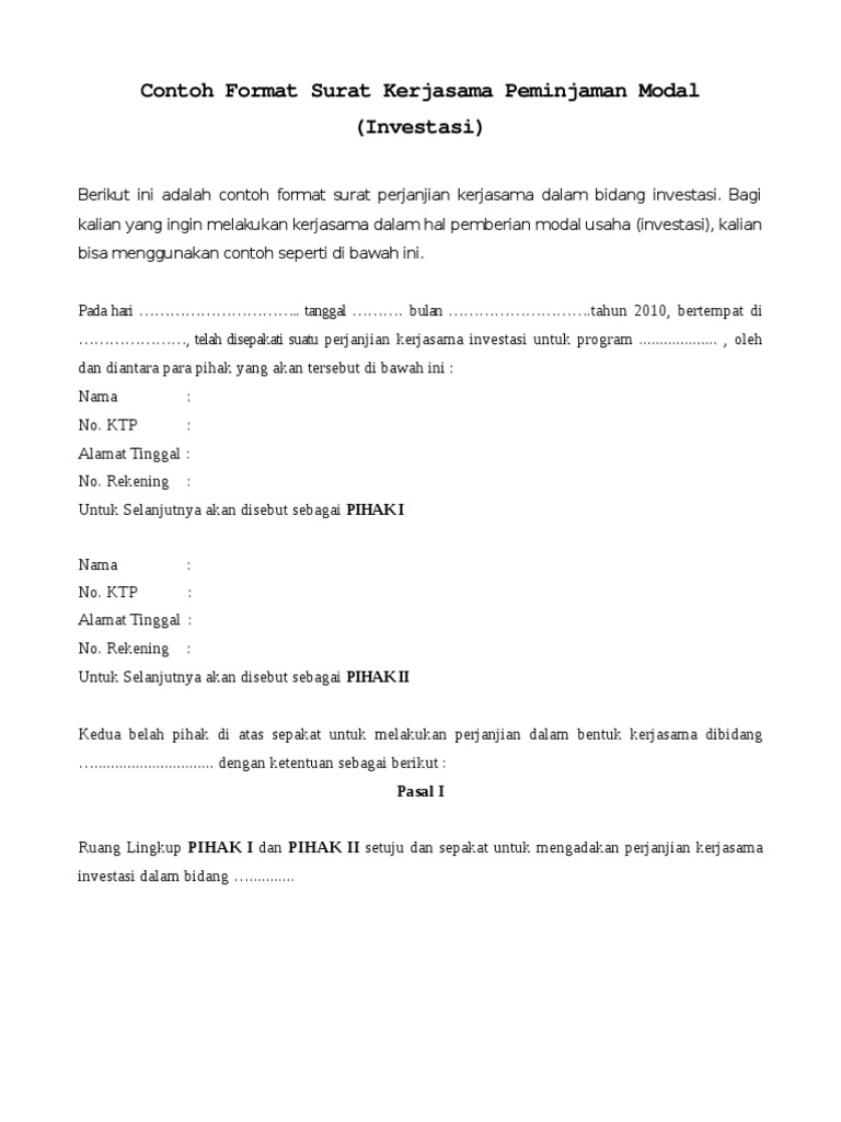 Detail Surat Perjanjian Investasi Nomer 34