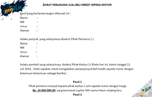 Detail Surat Perjanjian Jual Beli Motor Tanpa Bpkb Nomer 12