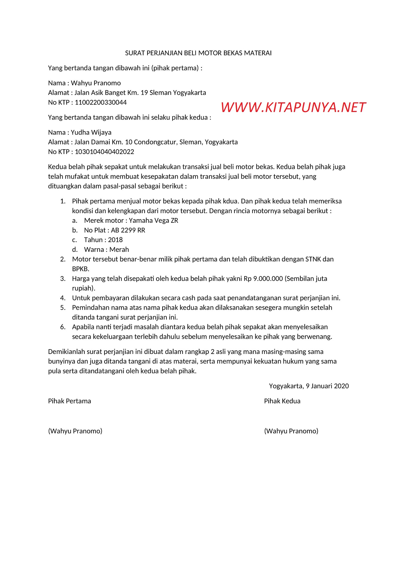 Detail Surat Perjanjian Jual Beli Motor Tanpa Bpkb Nomer 28