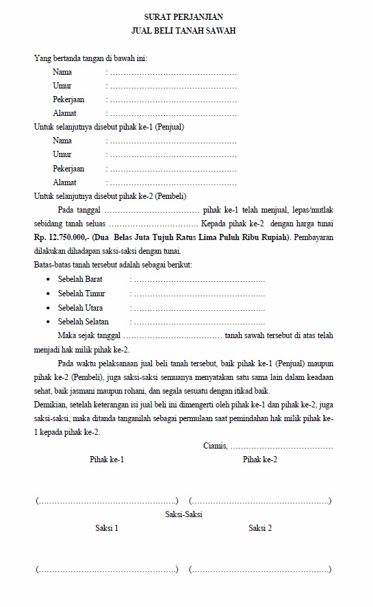 Download Surat Perjanjian Jual Beli Sawah Nomer 22