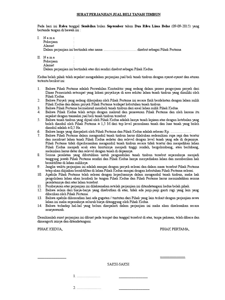 Detail Surat Perjanjian Jual Beli Tanah Nomer 47