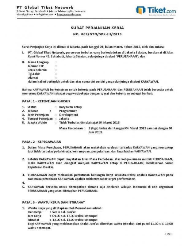 Detail Surat Perjanjian Karyawan Nomer 12