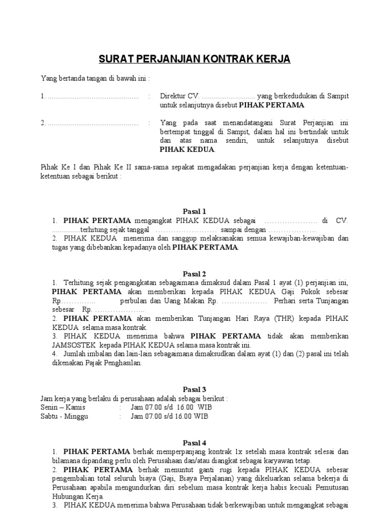 Detail Surat Perjanjian Kerja Karyawan Nomer 45