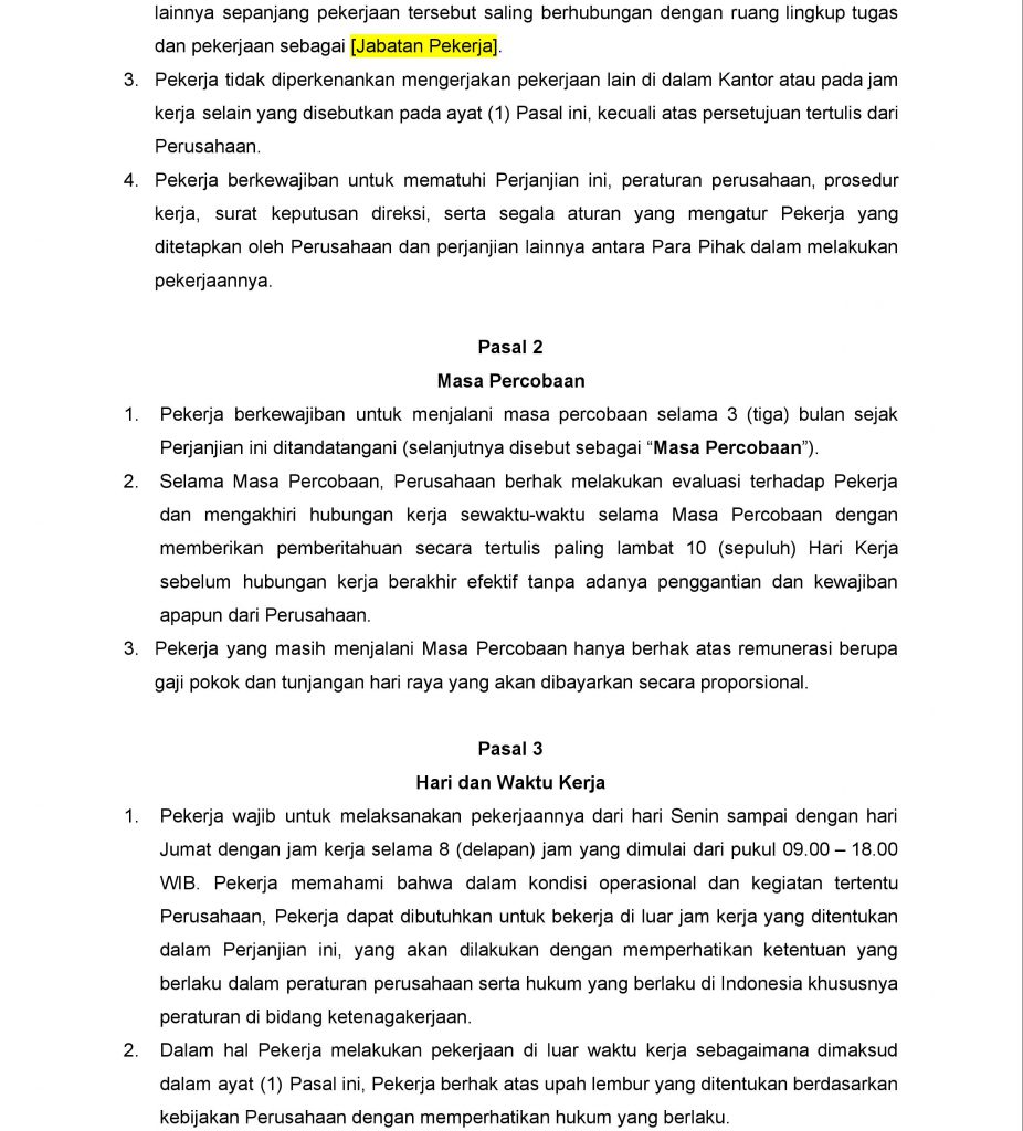 Detail Surat Perjanjian Kerja Karyawan Kontrak Nomer 40