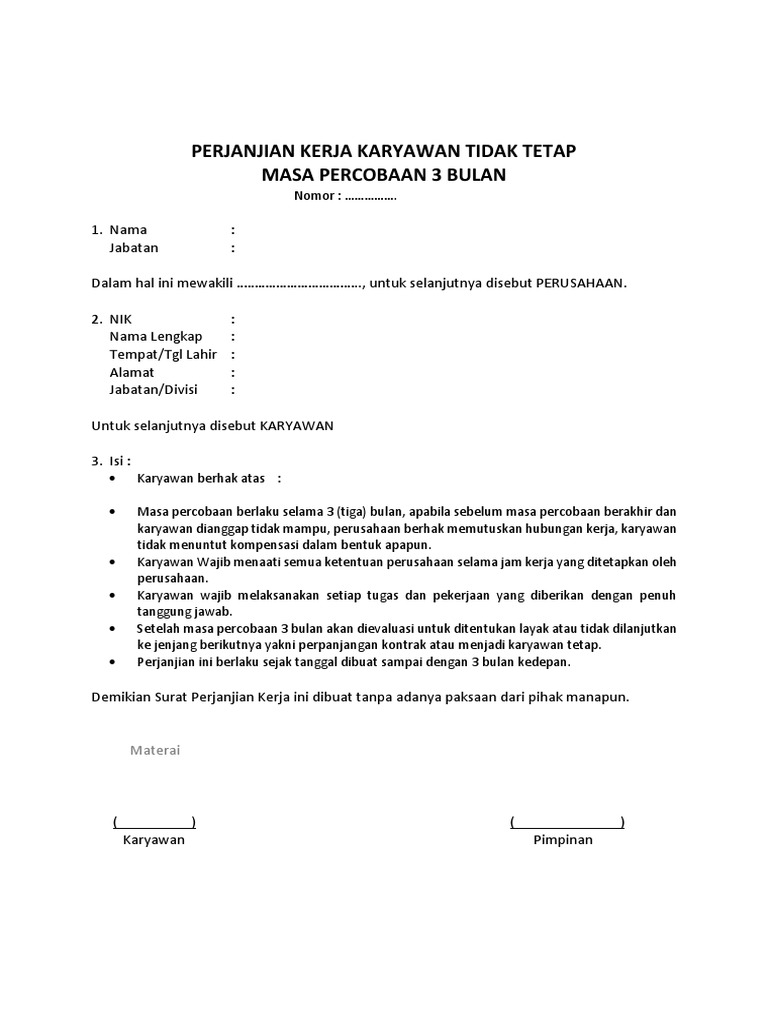 Detail Surat Perjanjian Kerja Kontrak Nomer 33