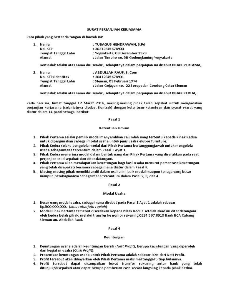 Detail Surat Perjanjian Kerjasama Dagang Nomer 41