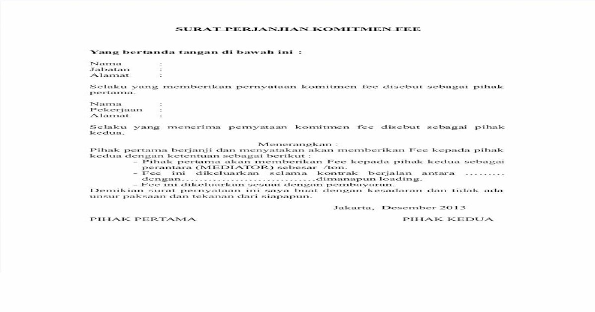 Detail Surat Perjanjian Komitmen Fee Mediator Nomer 19