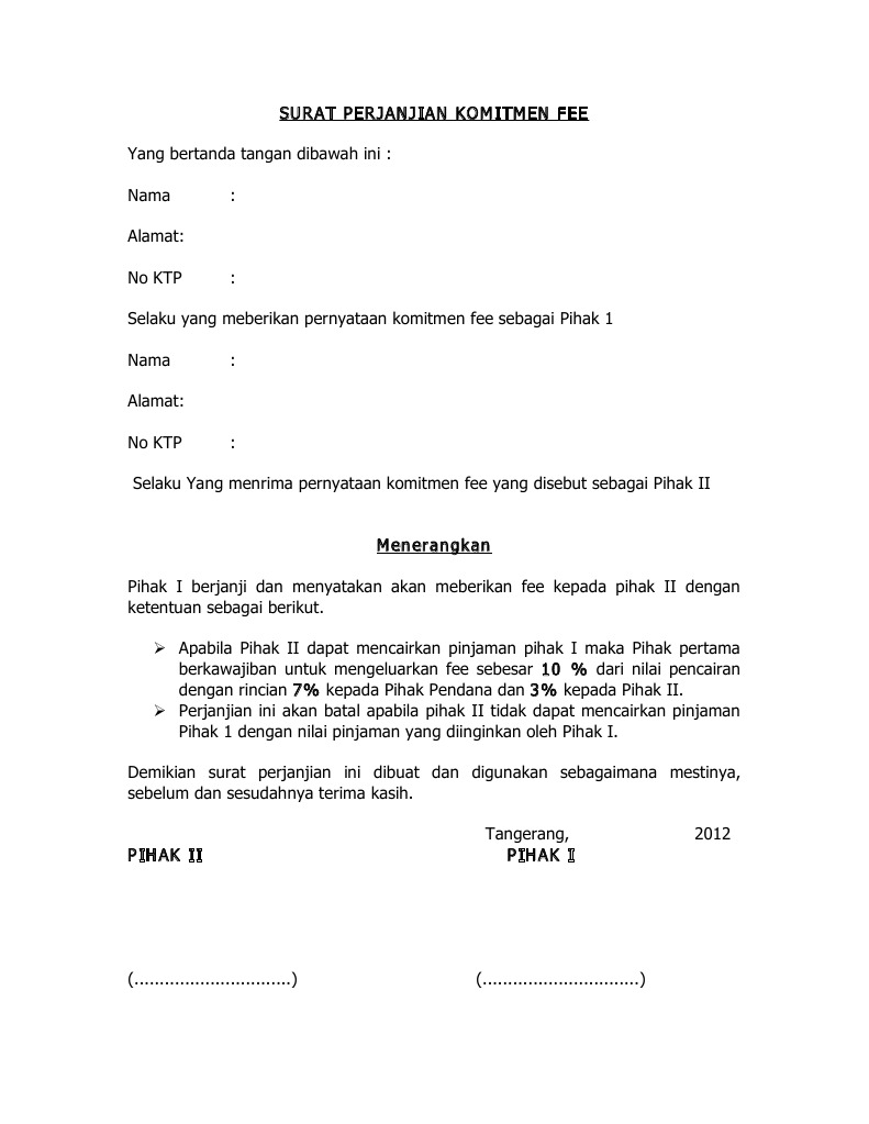 Detail Surat Perjanjian Komitmen Fee Mediator Nomer 4