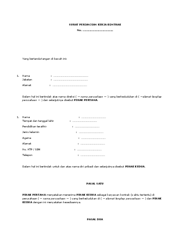 Detail Surat Perjanjian Kontrak Kerja Nomer 28