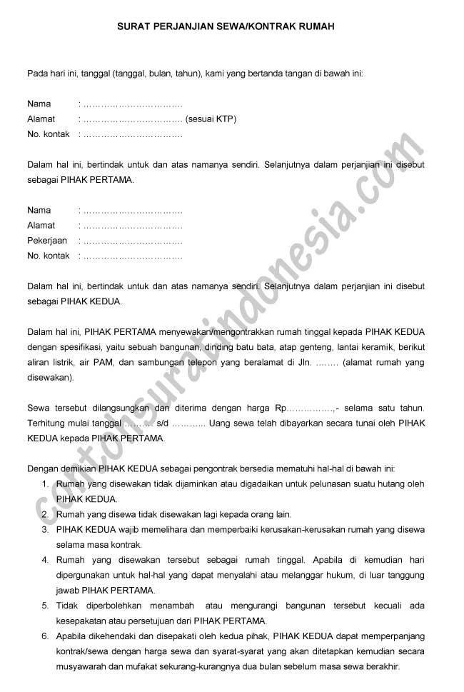 Detail Surat Perjanjian Kontrak Rumah 1 Tahun Nomer 13