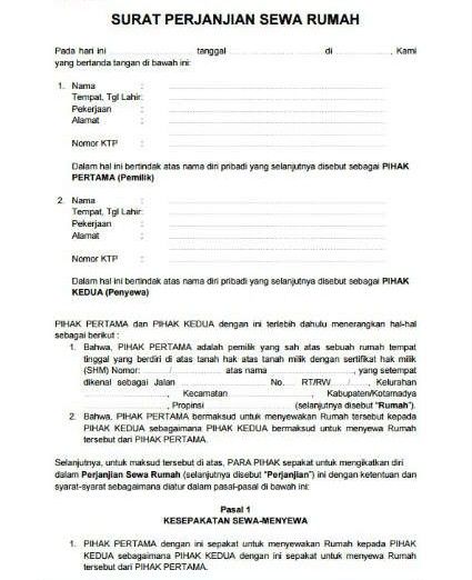 Detail Surat Perjanjian Kontrak Rumah 1 Tahun Nomer 19