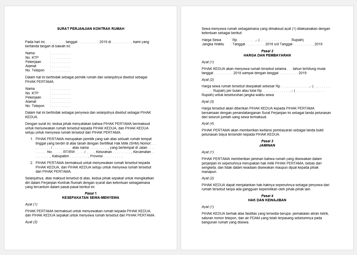 Detail Surat Perjanjian Kontrak Rumah 1 Tahun Nomer 33