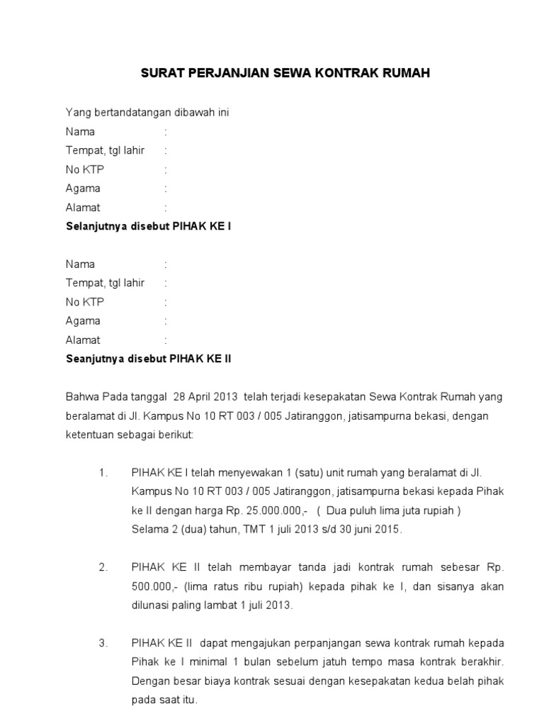 Detail Surat Perjanjian Kontrak Rumah Word Nomer 18