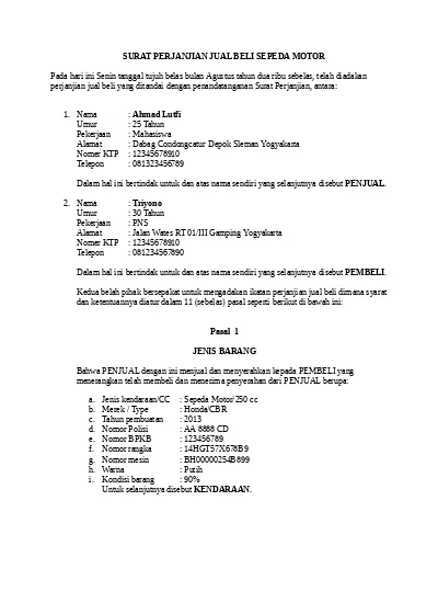 Detail Surat Perjanjian Kredit Mobil Nomer 39