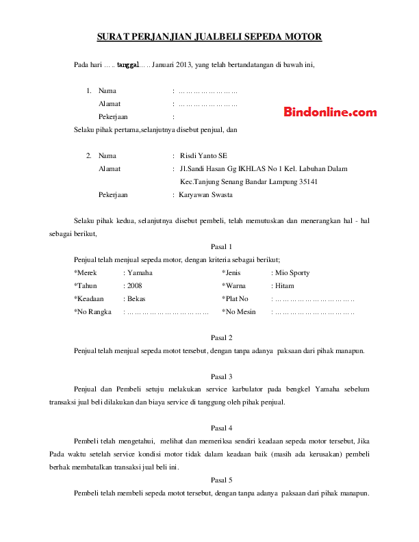 Detail Surat Perjanjian Kredit Motor Nomer 19