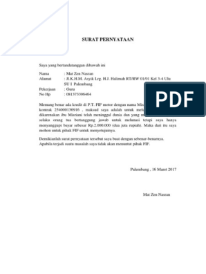 Detail Surat Perjanjian Kredit Motor Fif Nomer 24