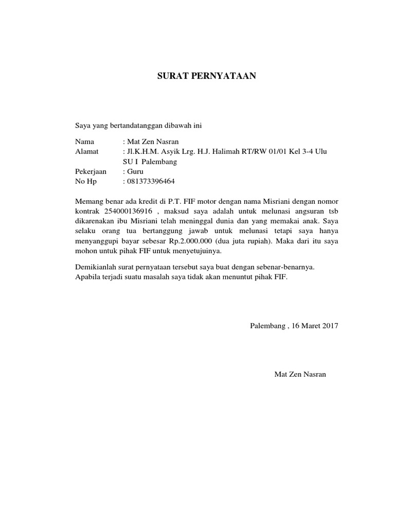 Detail Surat Perjanjian Kredit Motor Fif Nomer 10