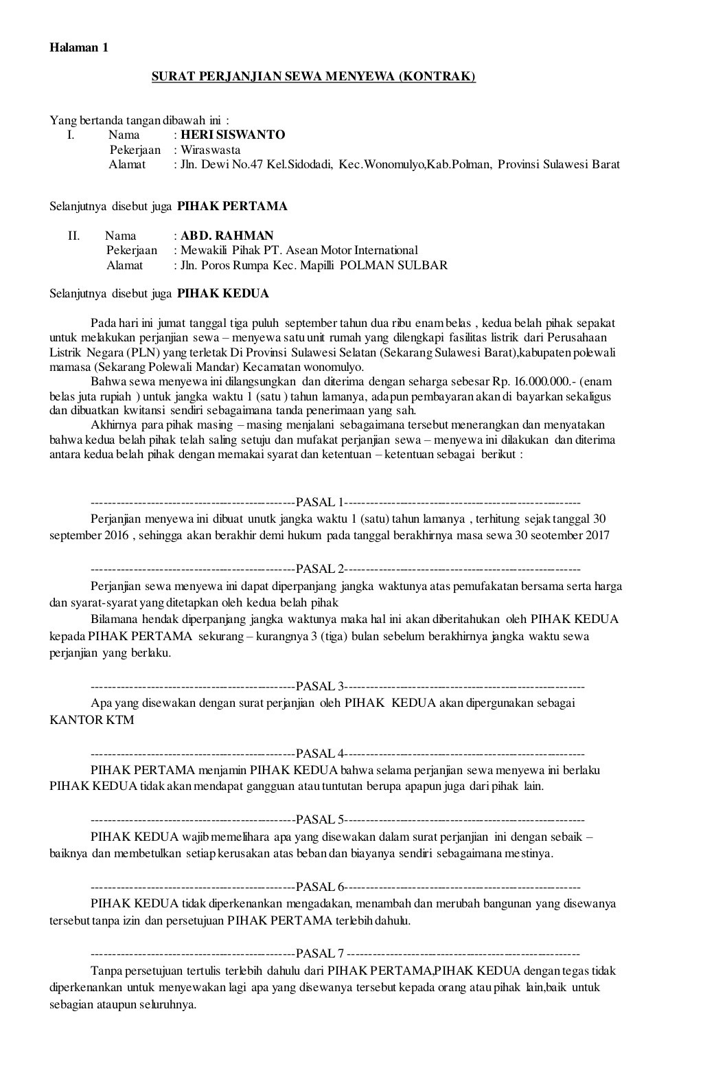 Detail Surat Perjanjian Menyewa Rumah Nomer 38