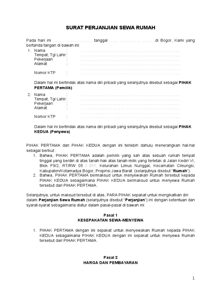 Detail Surat Perjanjian Menyewa Rumah Nomer 49