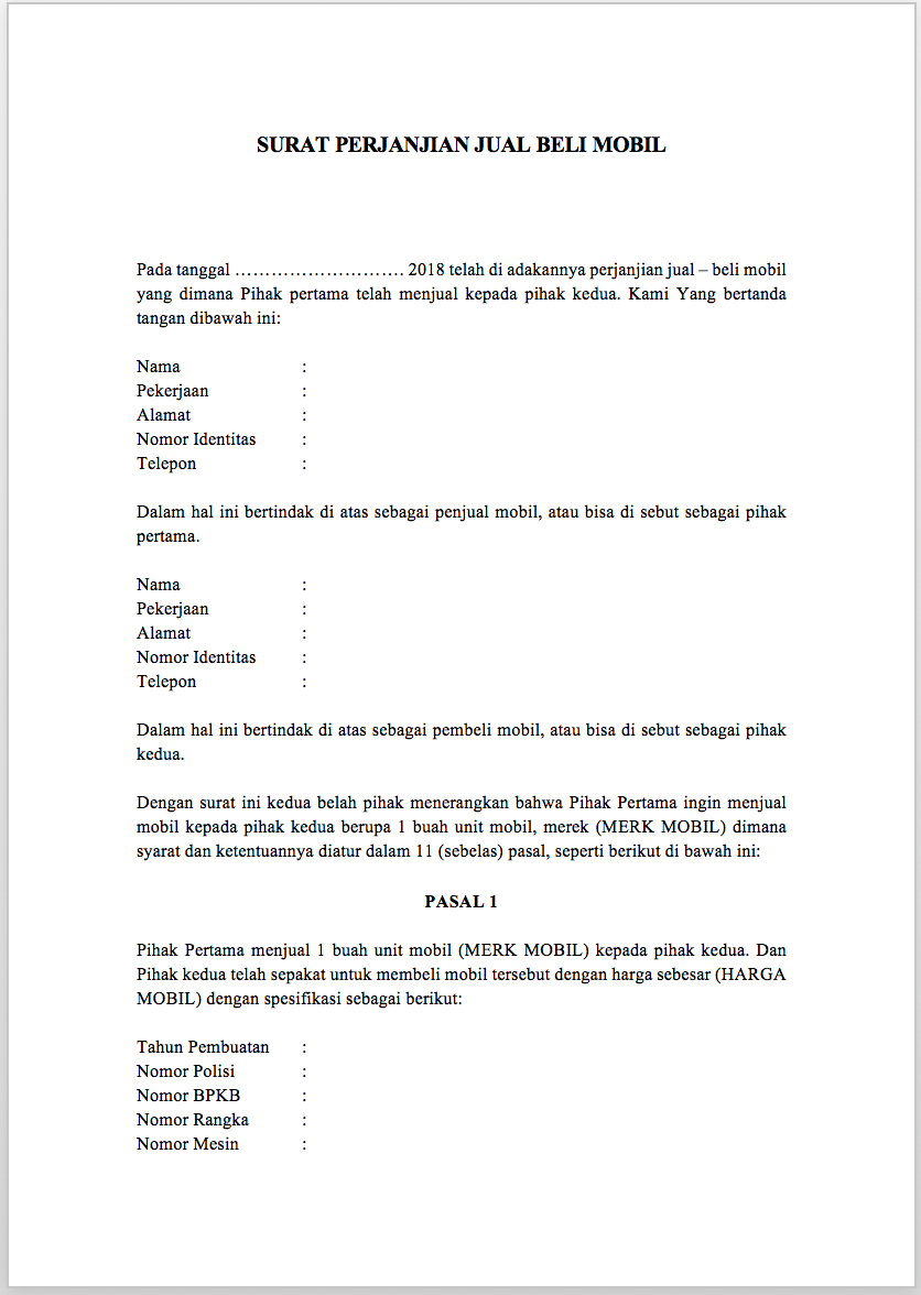 Detail Surat Perjanjian Mobil Nomer 11