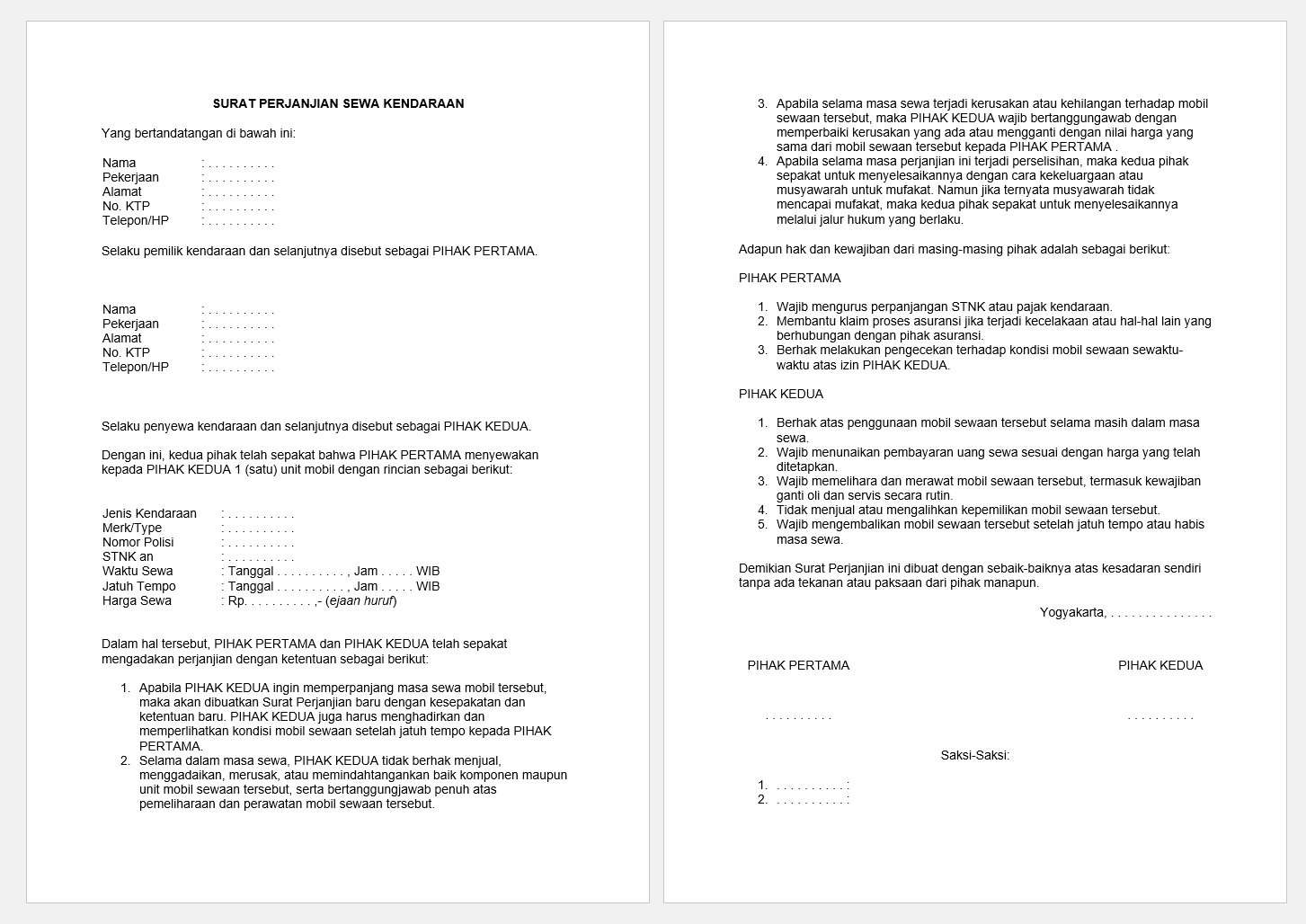 Detail Surat Perjanjian Mobil Nomer 15