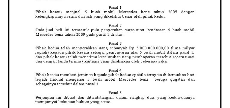 Detail Surat Perjanjian Mobil Nomer 46